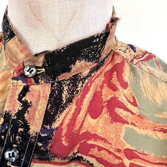 90s Silk Abstract Nehru Shirt - Long Sleeve - Mens - Size Large - Hamid Fashions - Picture 3 of 10